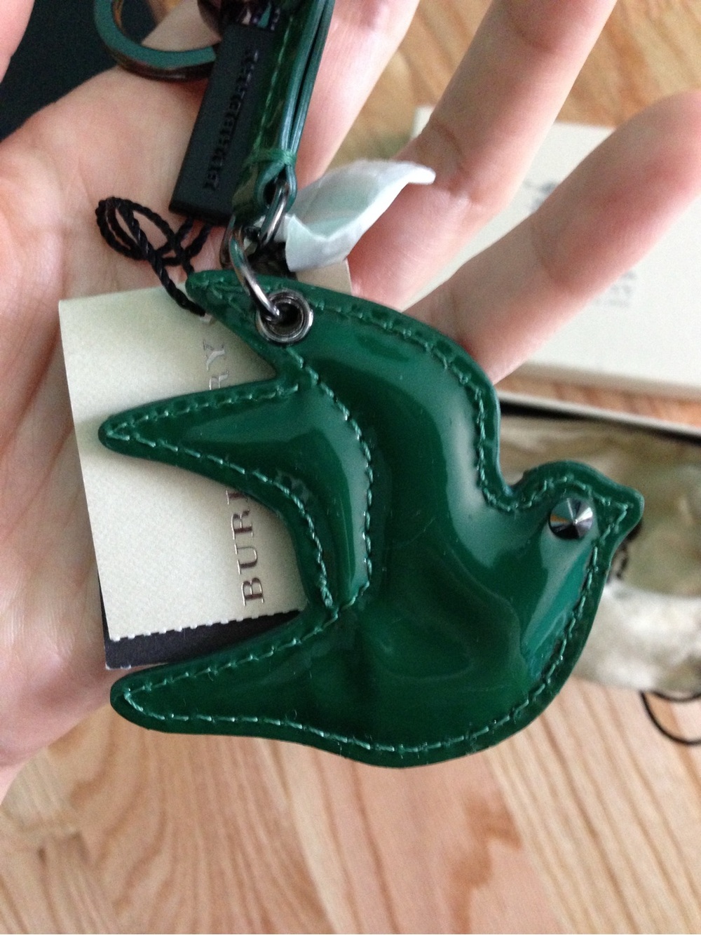 Burberry Green Patent Leather Bird Key & Card Holder